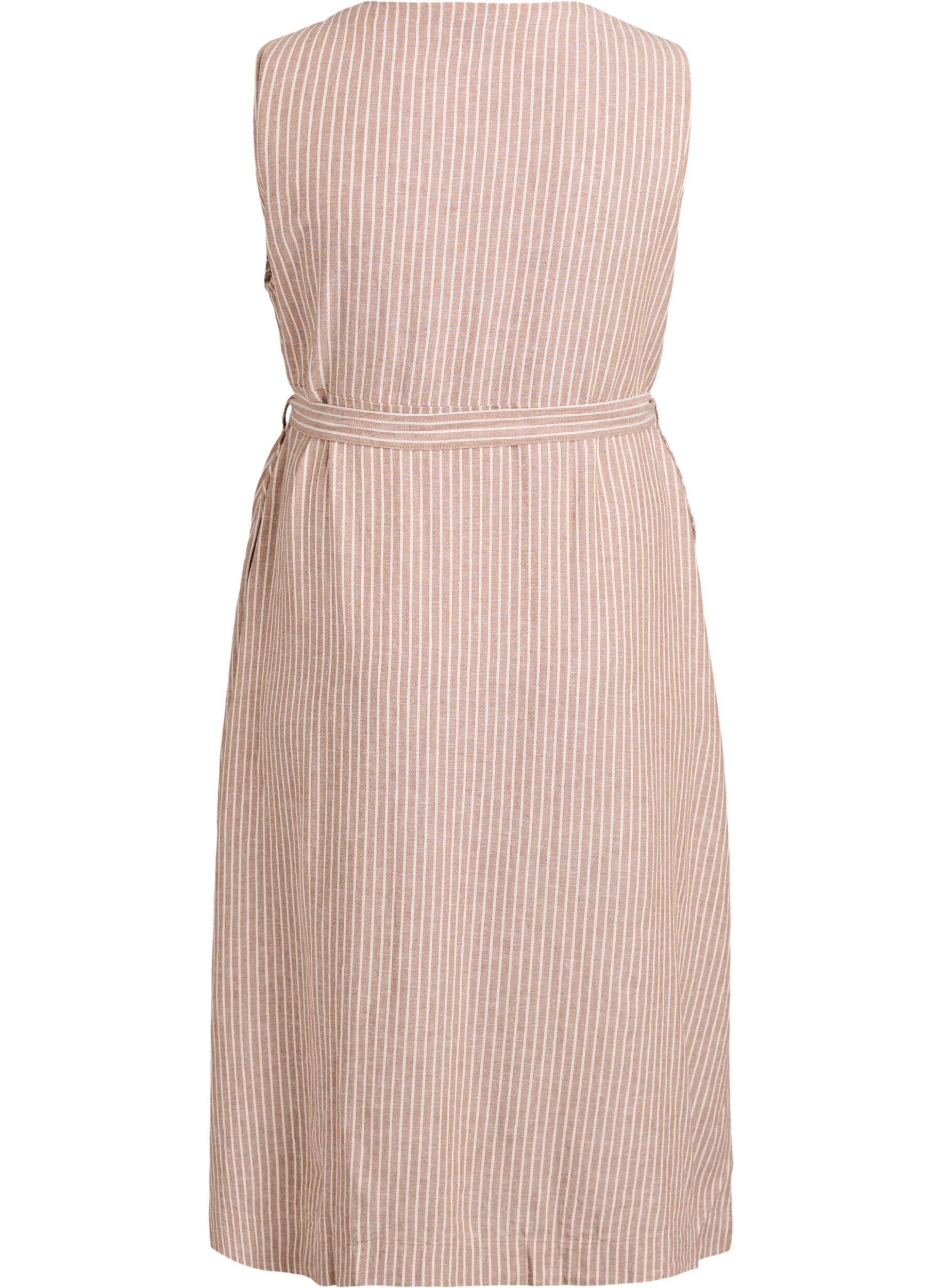 Zizzi&Auml;rml&ouml;s randig midikl&auml;nning i linne och viskos, Beige, Packshot image number 1