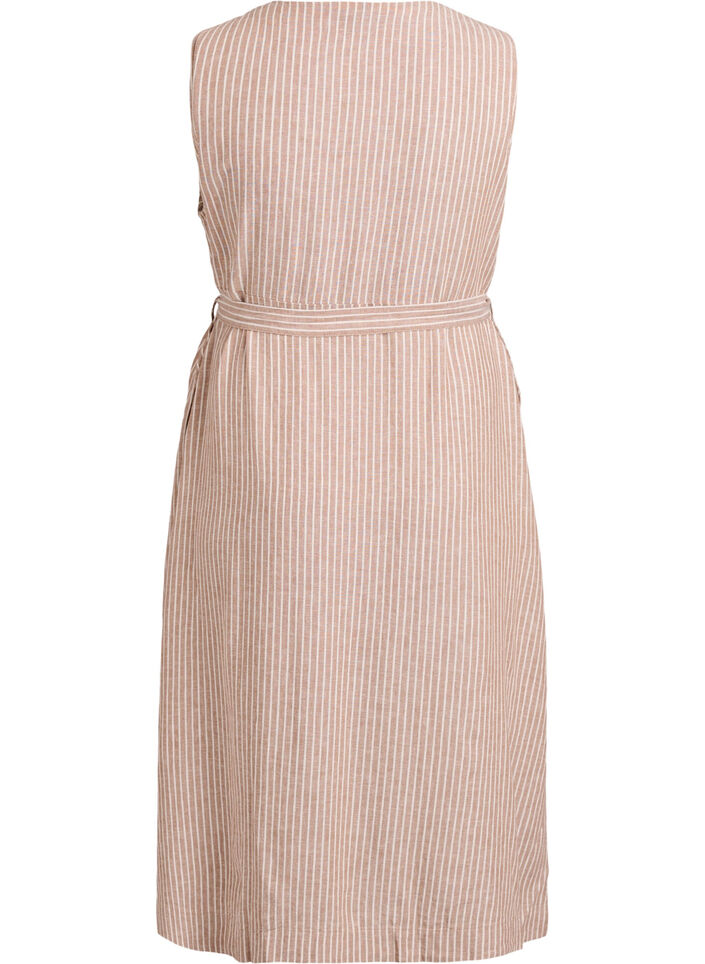 &Auml;rml&ouml;s randig midikl&auml;nning i linne och viskos, Beige, Packshot image number 1