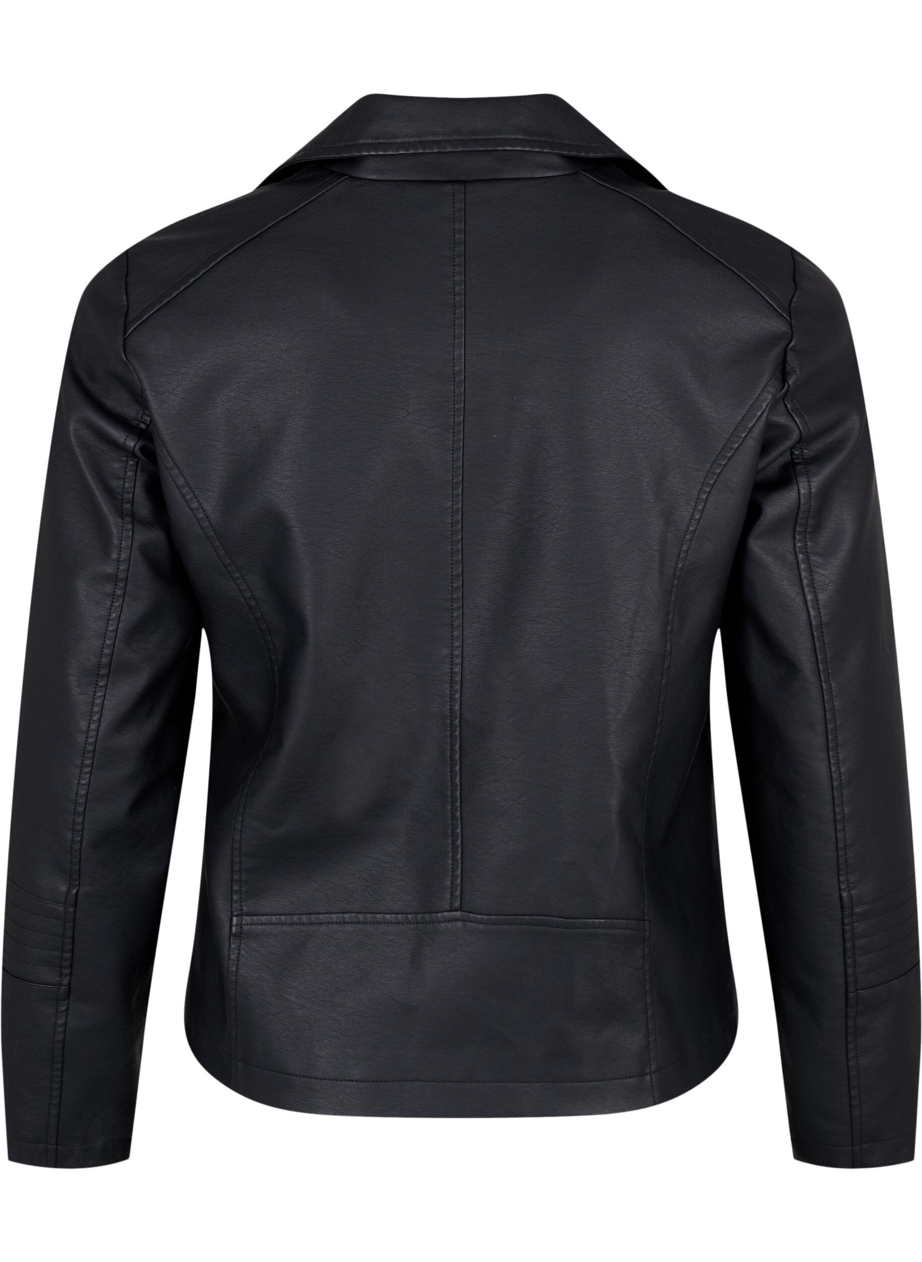 ZizziImiterat l&auml;der biker jacka, Svart, Packshot image number 1