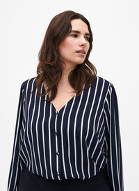 Skjortblus med V-ringning och tryck, Maritime Blue Stripe, Model