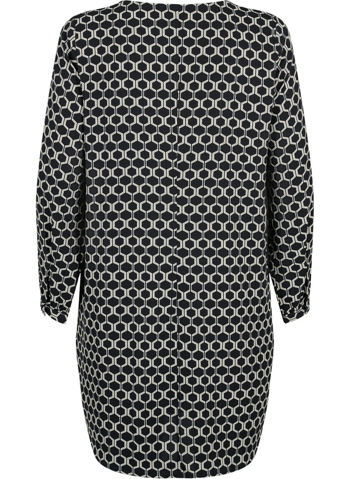 Klänning med V-ringning och tryck, Black Graphic AOP, Packshot image number 1