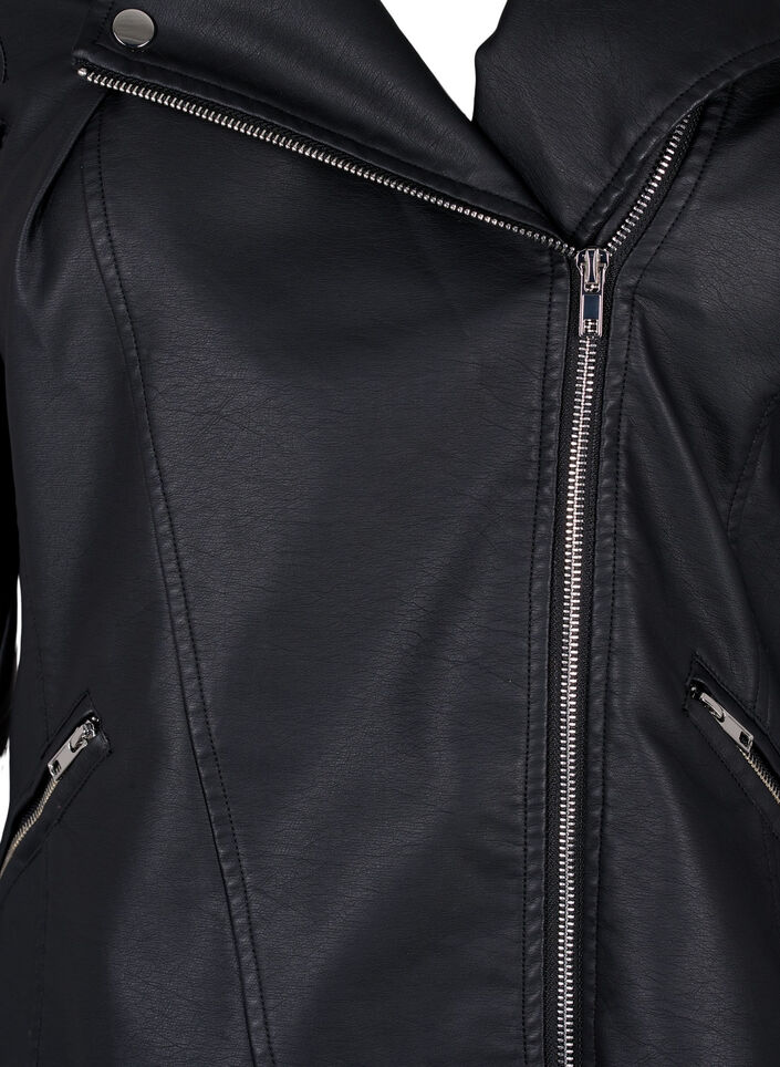 Imiterat l&auml;der biker jacka, Svart, Packshot image number 2