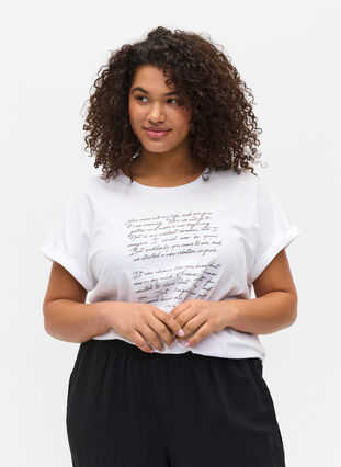 T-shirt i ekologisk bomull med tryck, Bright White TEXT, Model image number 0