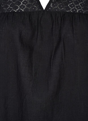 Klänning i bomullsblandning med linne och virkade detaljer, Black, Packshot image number 2