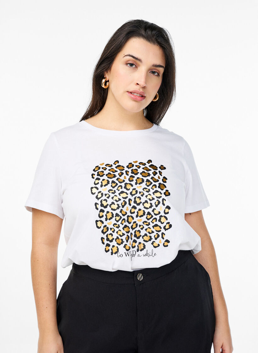 T-shirt med leopardmönster, Bright White w. Leo, Model image number 0