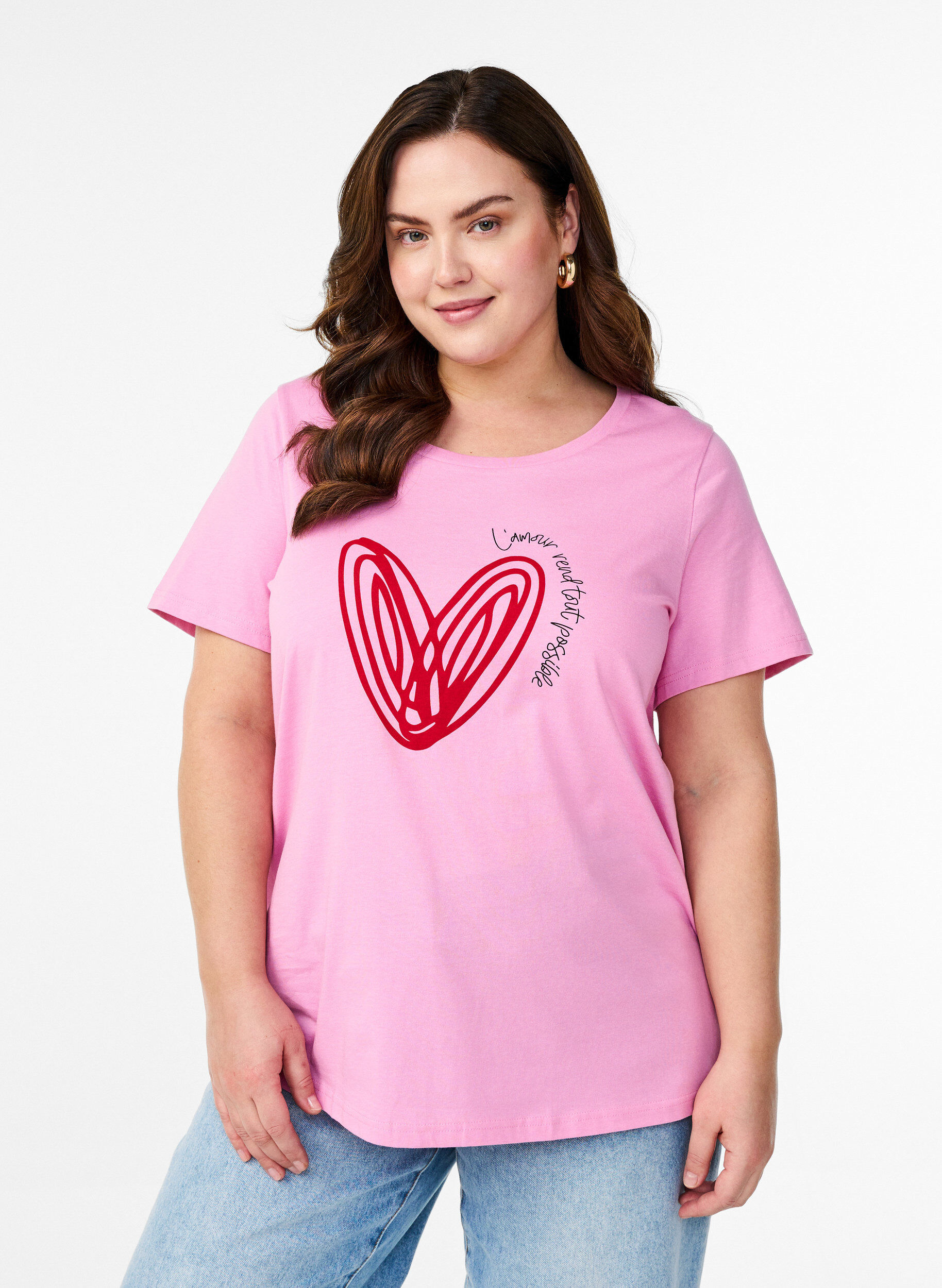 Zizzi T-shirt i bomull med motiv, Begonia P. w. Heart, Model image number 0