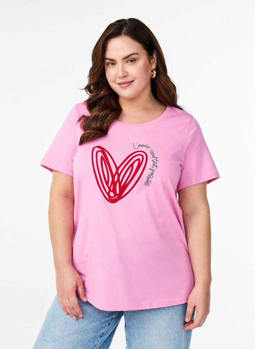 T-shirt i bomull med motiv, Begonia P. w. Heart, Model image number 0
