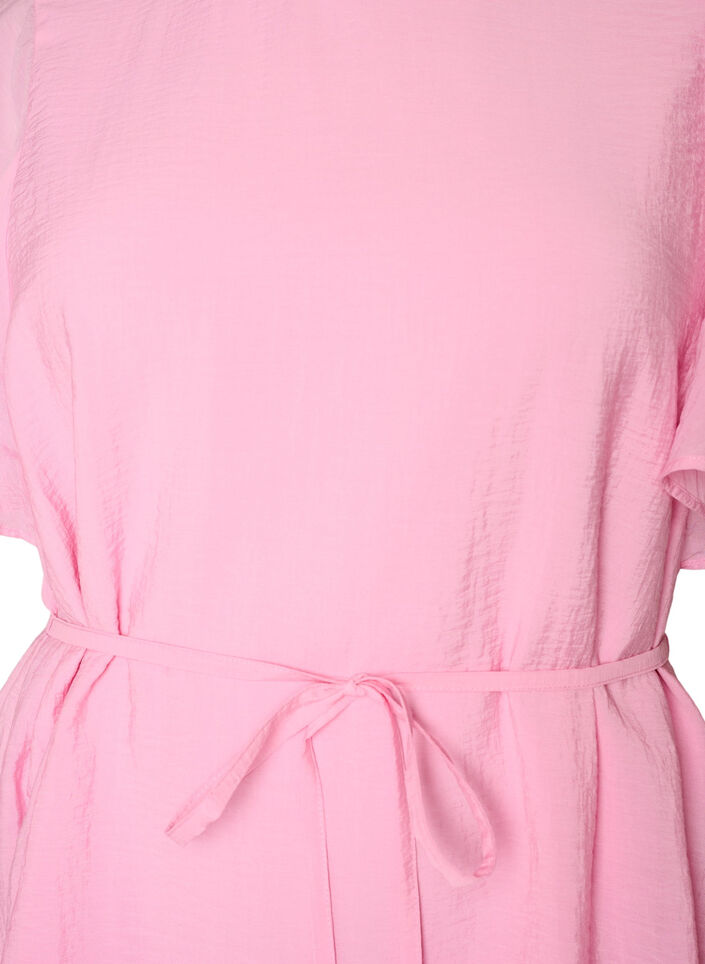 Ankell&aring;ng kl&auml;nning med fladder&auml;rmar och knytsk&auml;rp i midjan, Rosa, Packshot image number 2