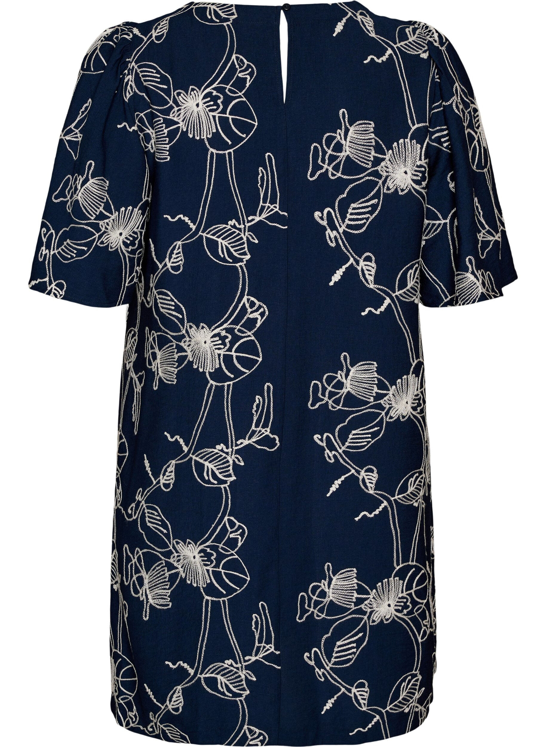 ZizziKort A-linjeformad kl&auml;nning med broderat m&ouml;nster, Bl&aring;, Packshot image number 1