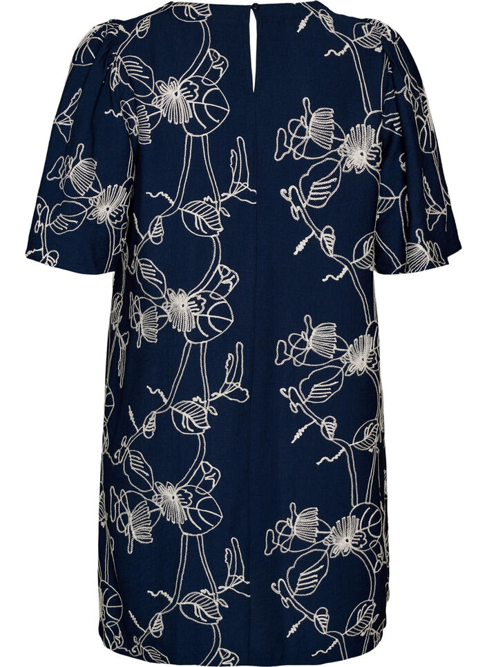 Kort A-linjeformad kl&auml;nning med broderat m&ouml;nster, Bl&aring;, Packshot image number 1