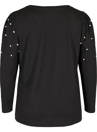 Blus med långa ärmar och dekorativa pärlor, Black, Packshot image number 1