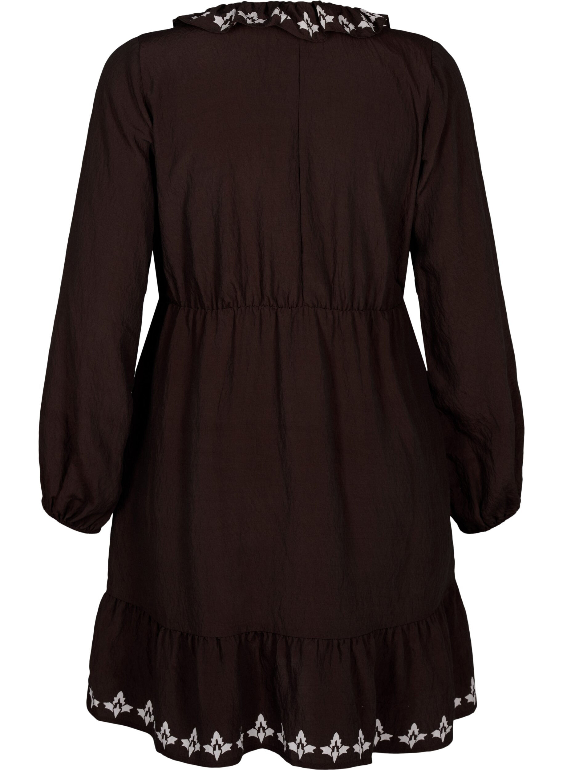 Zizzi L&aring;ng&auml;rmad viskoskl&auml;nning med tryck, Brun, Packshot image number 1