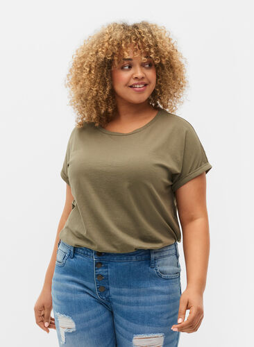 Kortärmad t-shirt i bomullsmix, Dusty Olive, Model image number 0