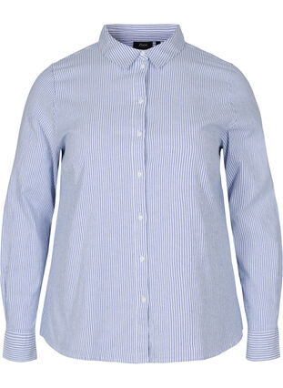 Långärmad skjorta i bomull, Blue Striped, Packshot image number 0