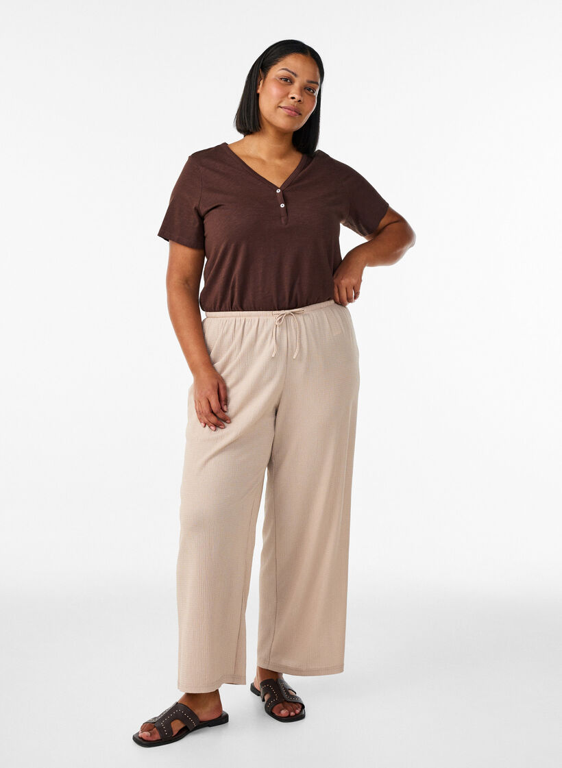 T-shirt med knappdetalj, Brun, Model image number 1