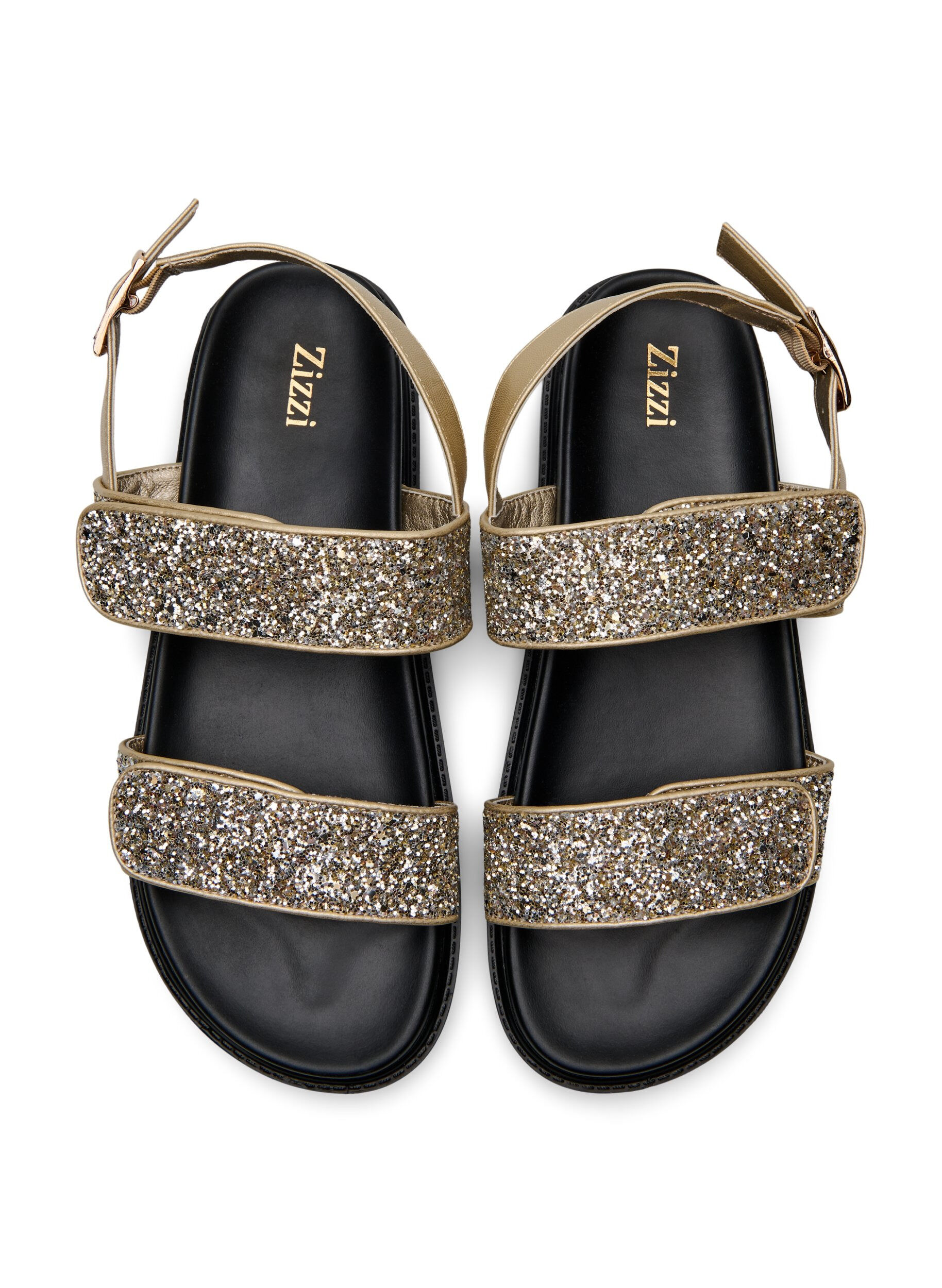 Zizzi Wide fit - Glittersandal med kardborrekn&auml;ppning, Guld, Packshot image number 2