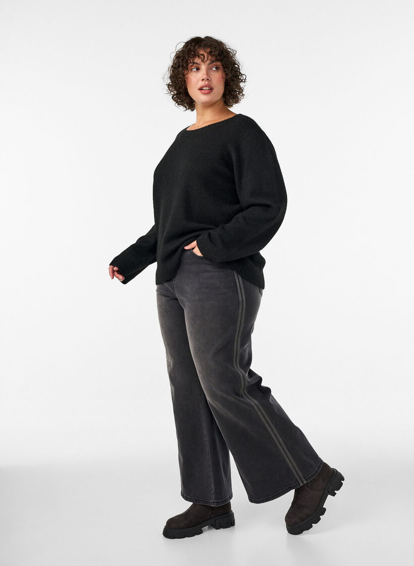 Jeans i bred passform med vertikala denimdetaljer, Gr&aring;, Model image number 2