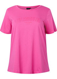 T-shirt i bomull med texttryck, Shocking Pink W. LOS