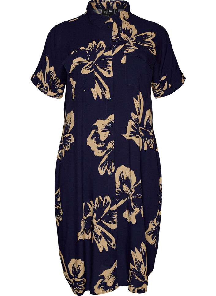 L&aring;ng skjortkl&auml;nning med korta &auml;rmar, Bl&aring;, Packshot image number 0