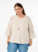 Stickad blus med hj&auml;rtan och 3/4-&auml;rmar, Beige, Model image number 0