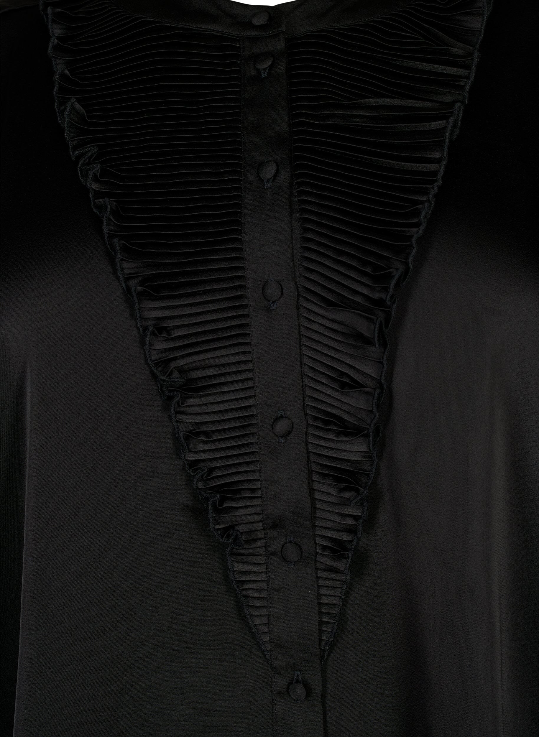 Zizzi Skjortblus i sat&auml;ng med volang, Black, Packshot image number 2