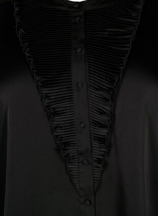 Skjortblus i satäng med volang, Black, Packshot image number 2