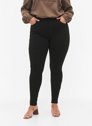Stay black Amy-jeans med hög midja, Black, Model image number 3