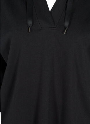 Sweatshirt med huva och slits, Black, Packshot image number 2