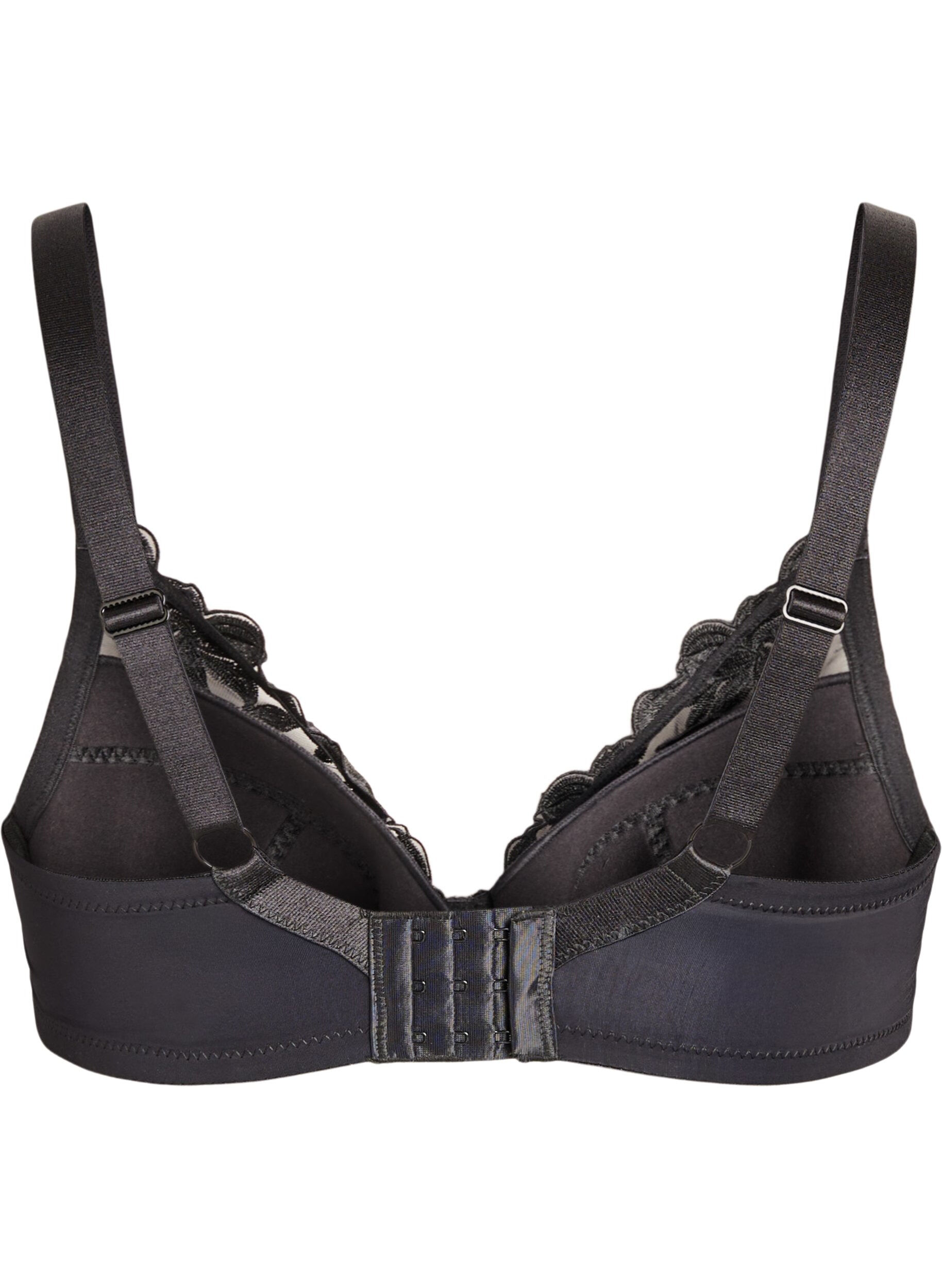 Zizzi Vadderad bygel-bh med broderi, Svart, Packshot image number 1