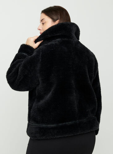 Kort imiterad pälsjacka, Black, Model image number 1