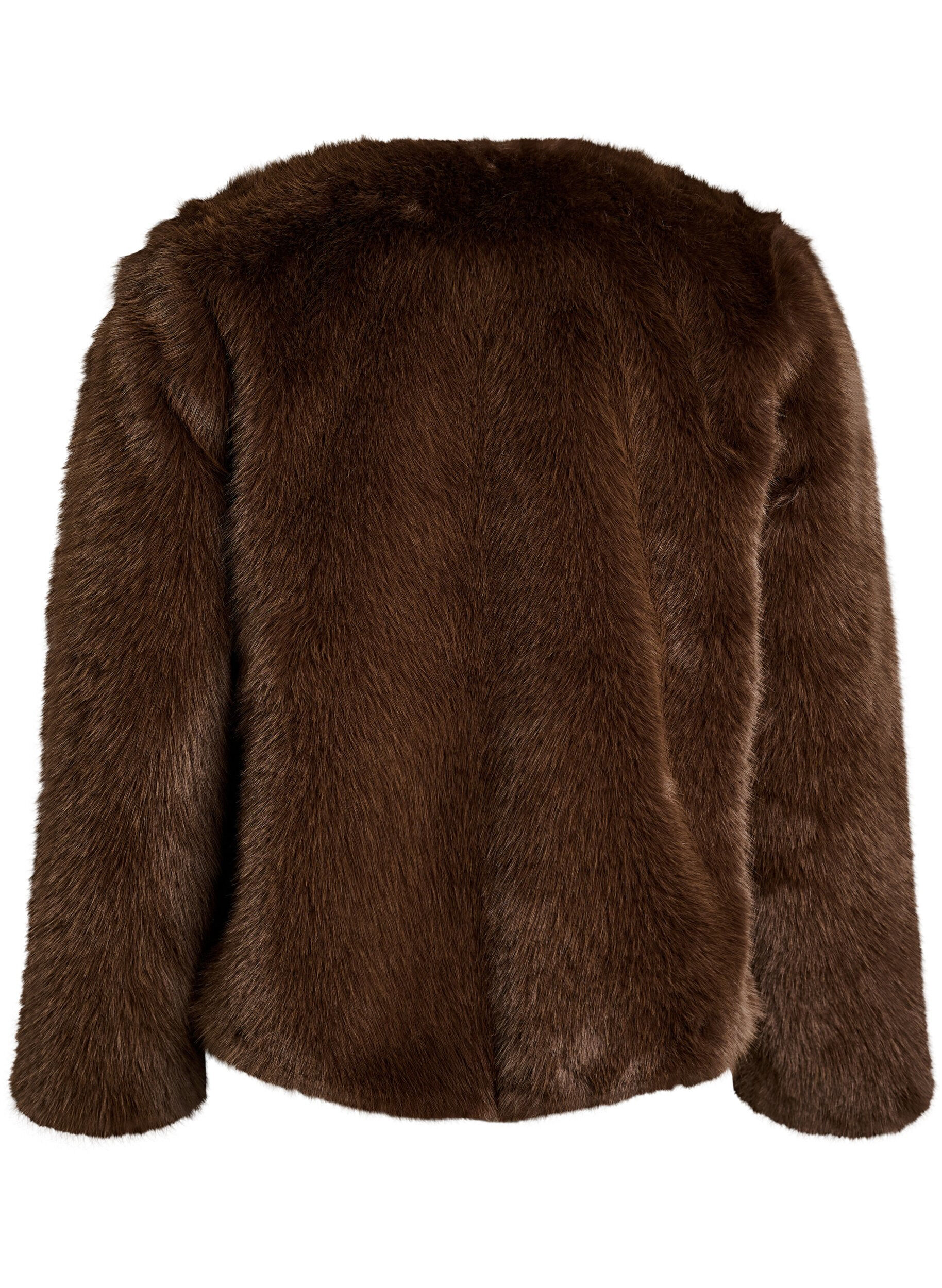 ZizziKort jacka i fuskp&auml;ls med &ouml;ppen framsida, Brun, Packshot image number 1