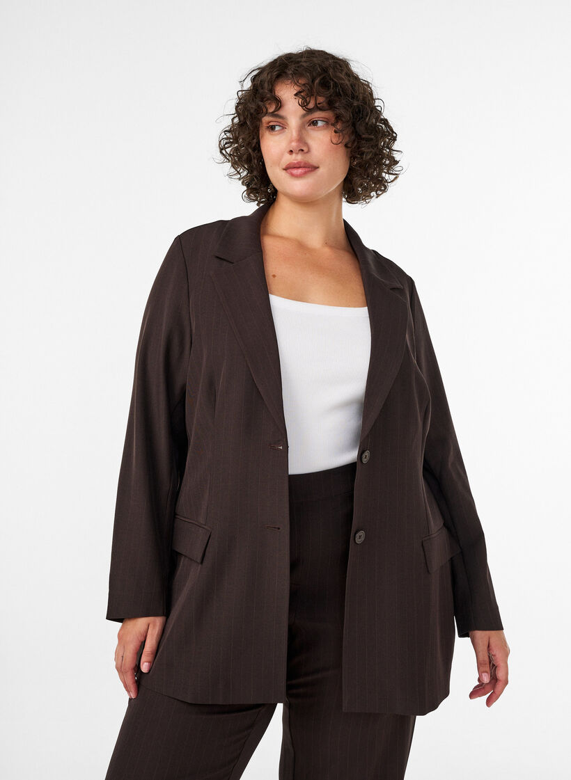 Kavaj med fickor och slitsar, Brun, Model image number 0