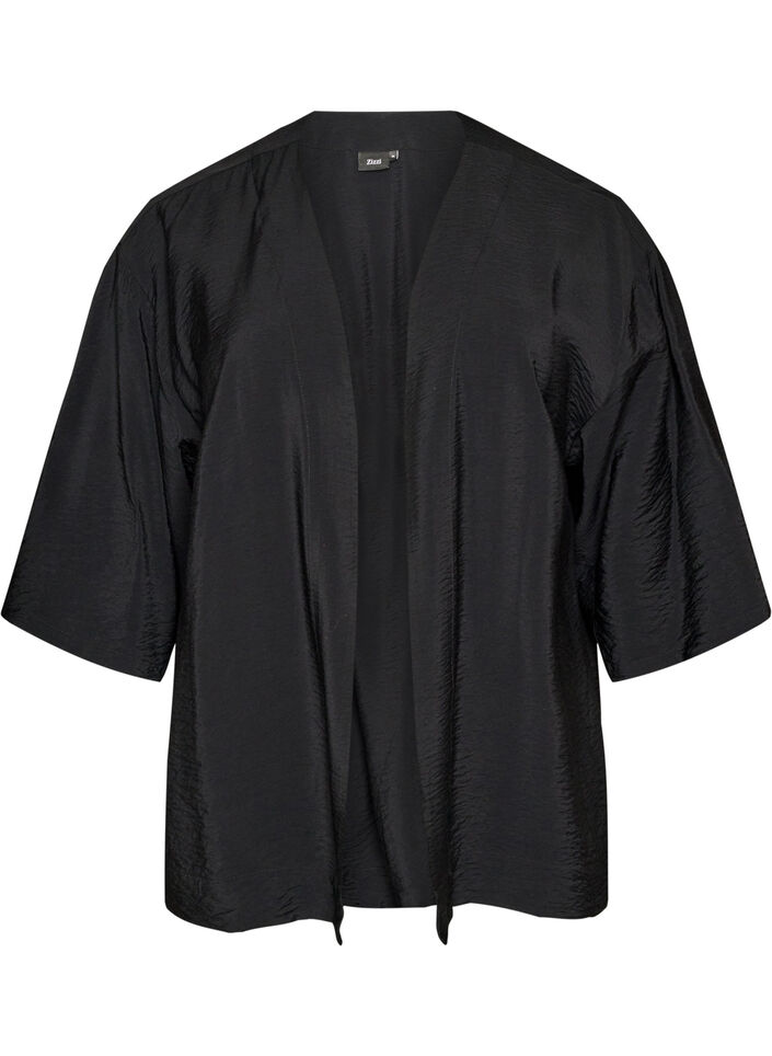 Kort kimono i viskos med 3/4-&auml;rmar, Svart, Packshot image number 0