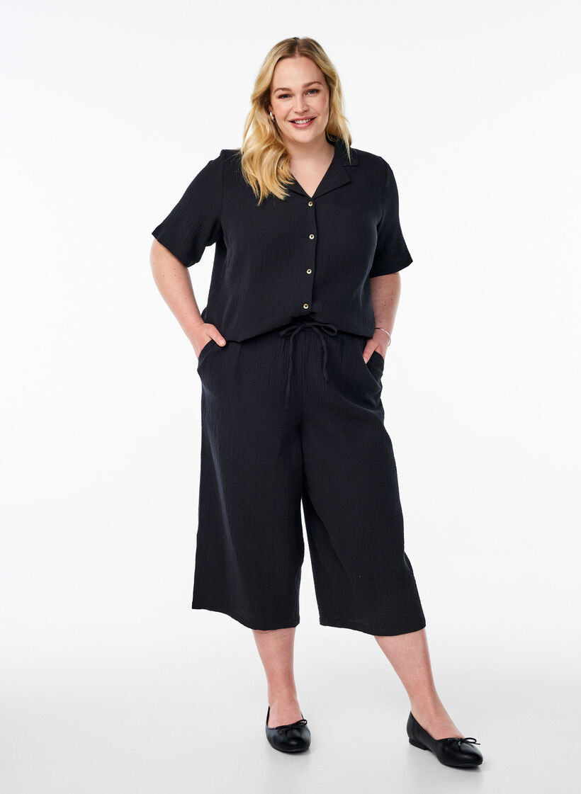 Culotte-byxor med h&ouml;g midja, Svart, Model image number 0
