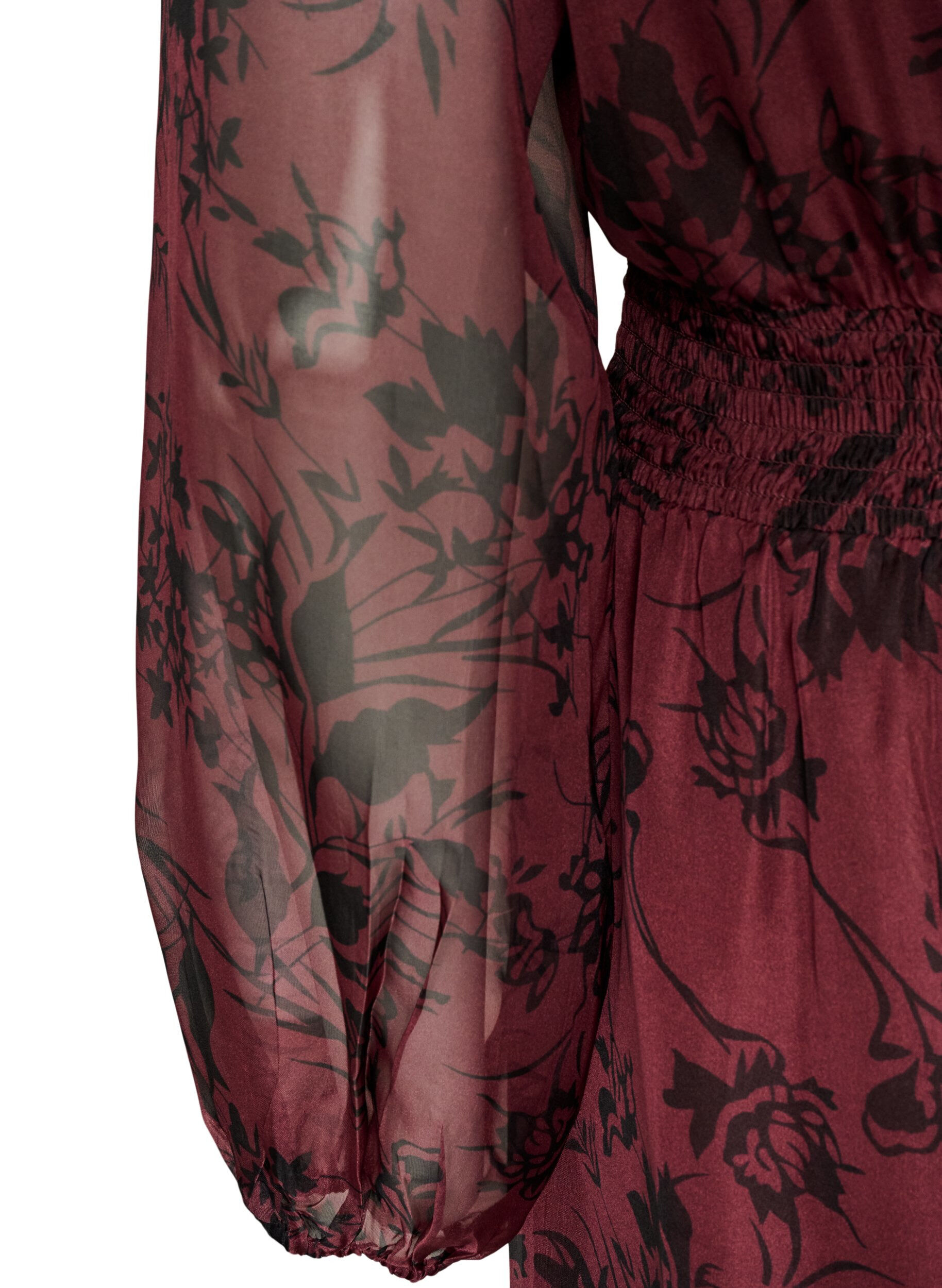 ZizziMaxikl&auml;nning med blommigt m&ouml;nster och smock, M&ouml;rk Bordeaux, Packshot image number 3