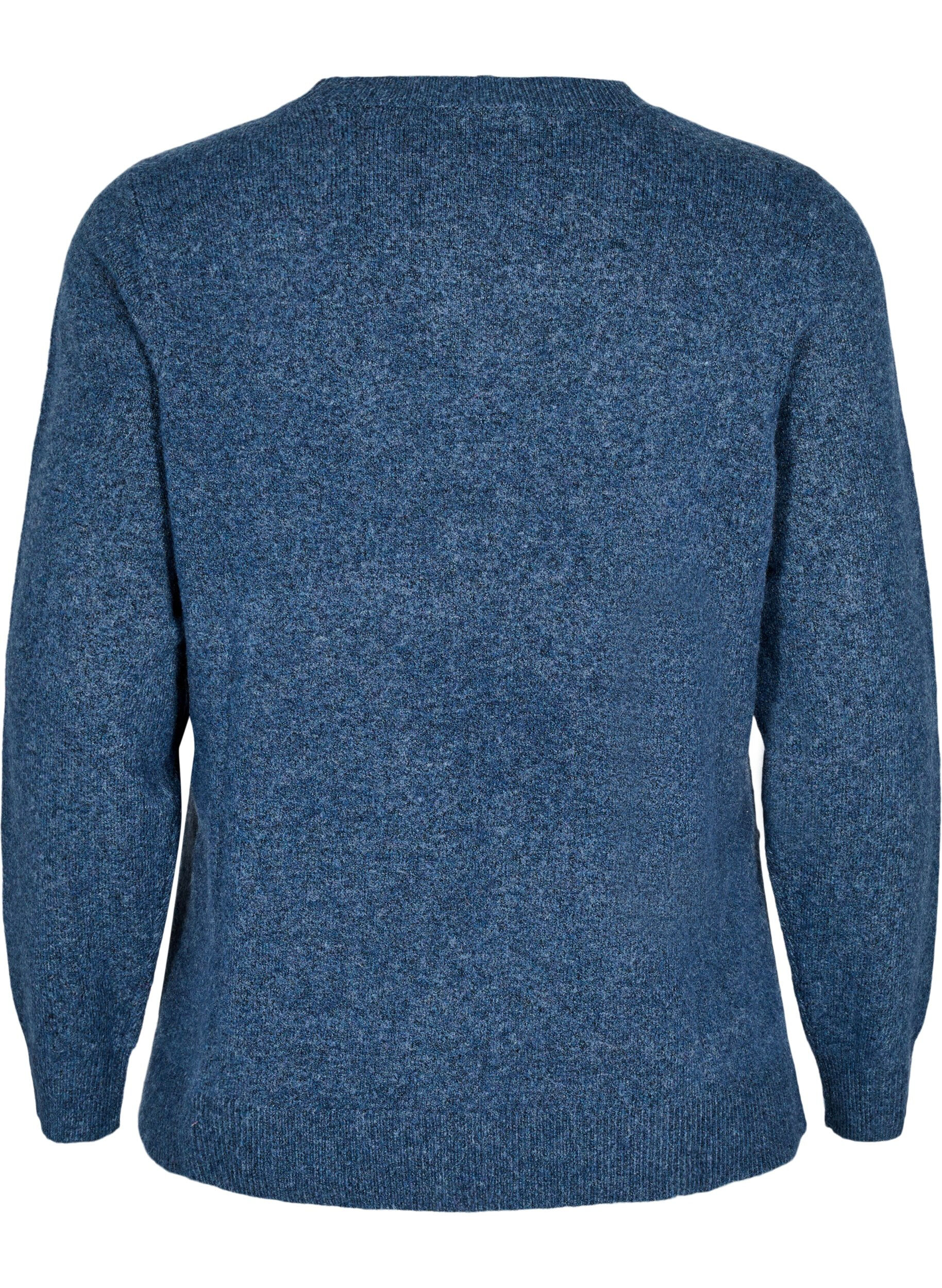 Zizzi Stickad topp i ull med slitsar, Bering Sea Mel., Packshot image number 1