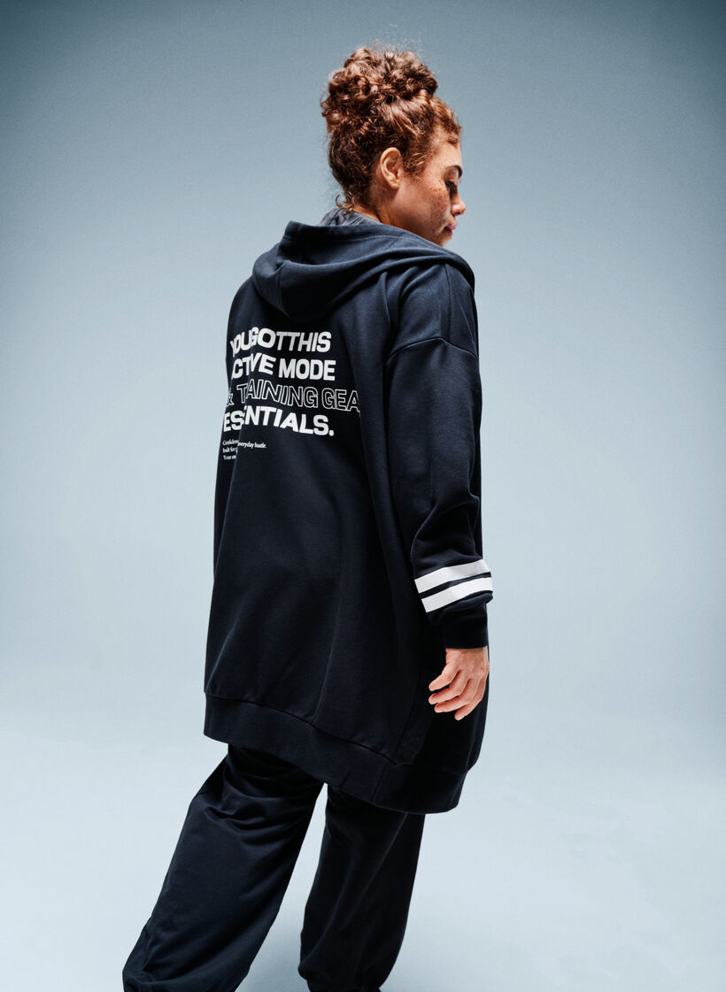 L&aring;ng sweatkofta med tryckta detaljer, Svart, Image image number 0