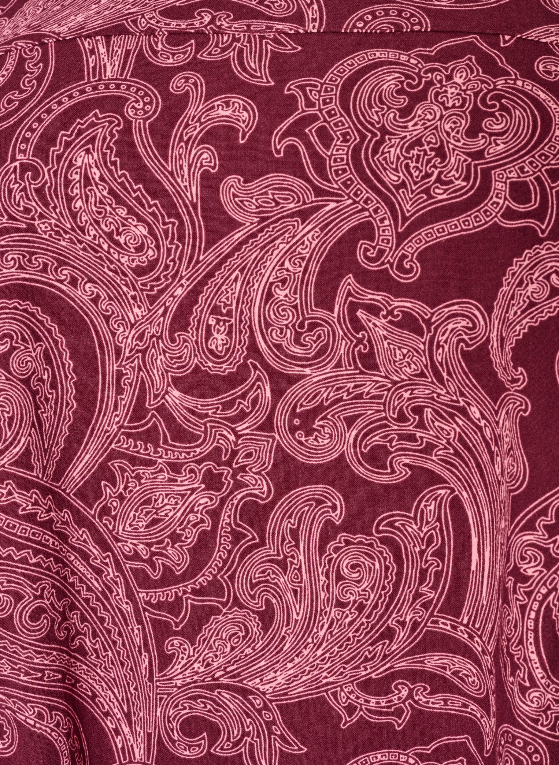 ZizziKort kl&auml;nning i bomull med res&aring;rkant nedtill och l&aring;nga &auml;rmar, M&ouml;rk Bordeaux, Packshot image number 2