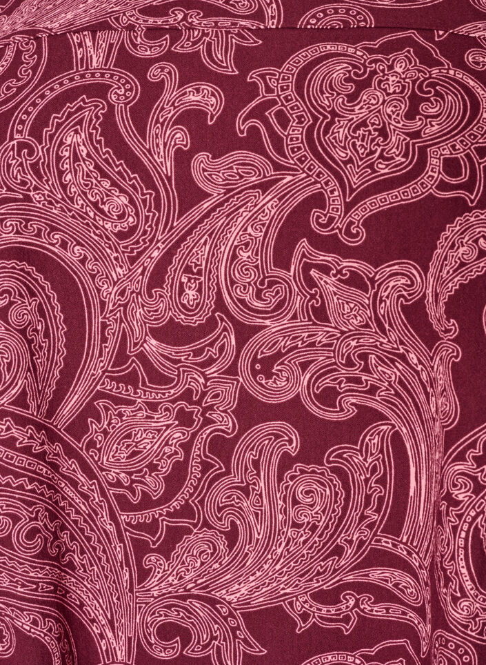 Kort kl&auml;nning i bomull med res&aring;rkant nedtill och l&aring;nga &auml;rmar, M&ouml;rk Bordeaux, Packshot image number 2