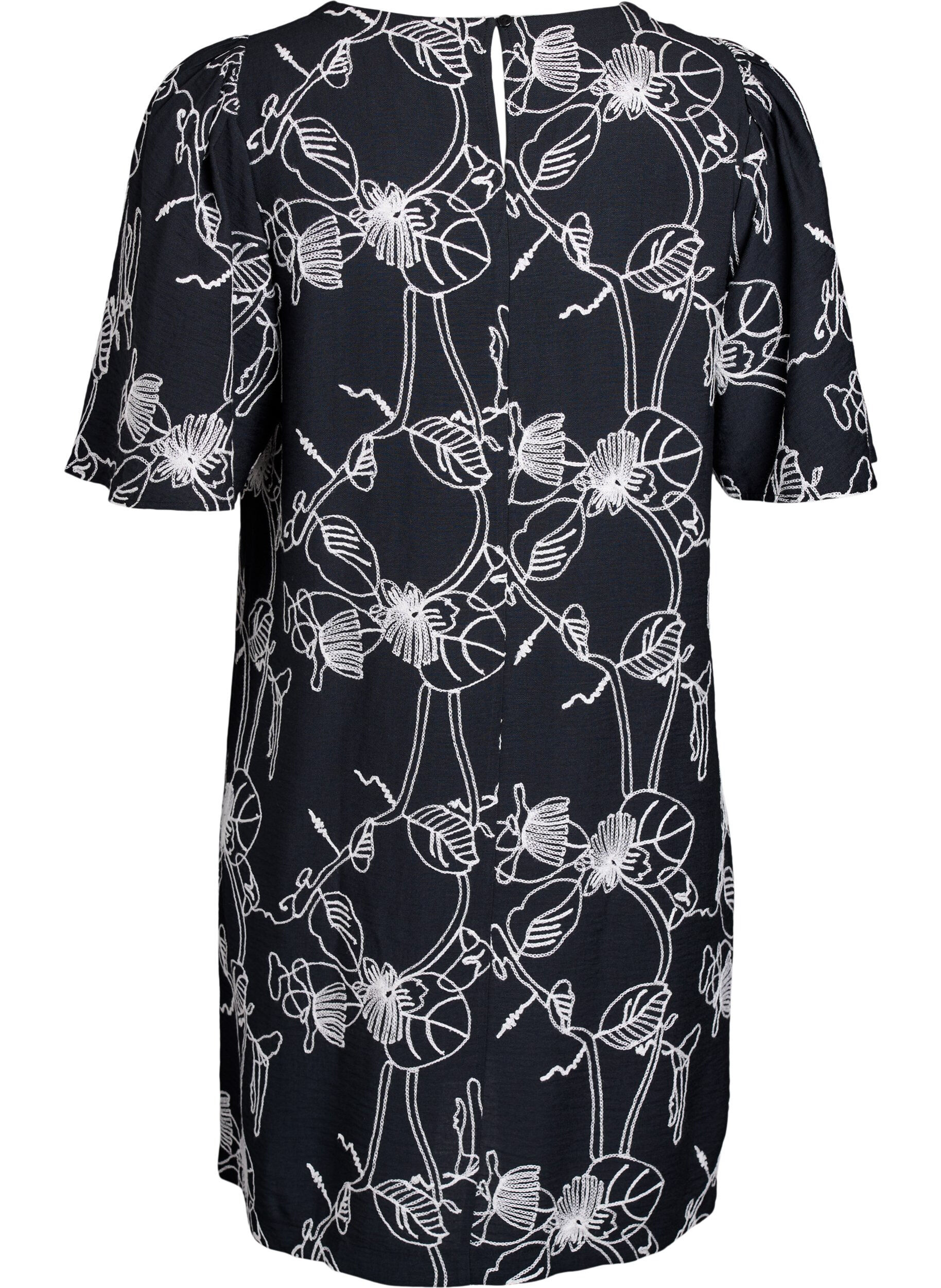 ZizziKort A-linjeformad kl&auml;nning med broderat m&ouml;nster, Svart, Packshot image number 1