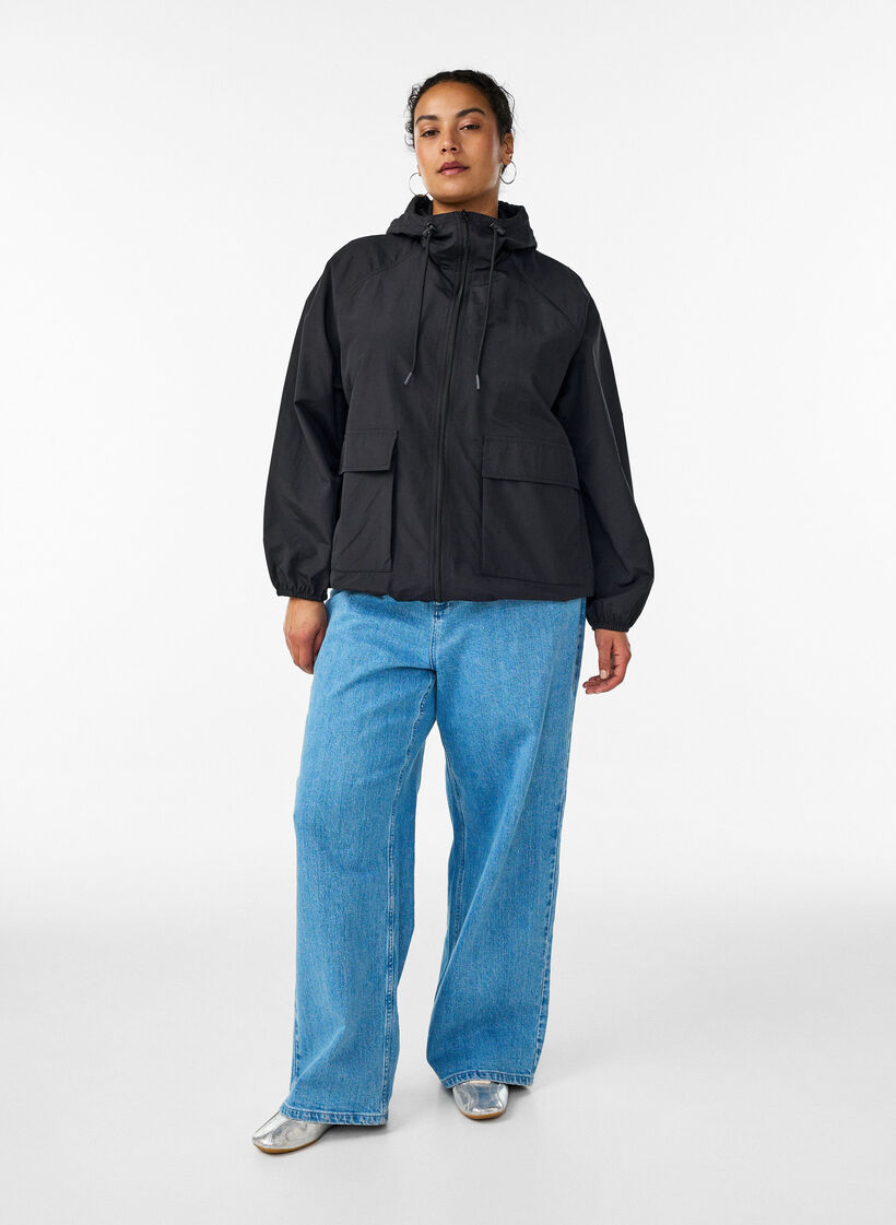 L&auml;tt jacka med huva och fickor, Svart, Model image number 1