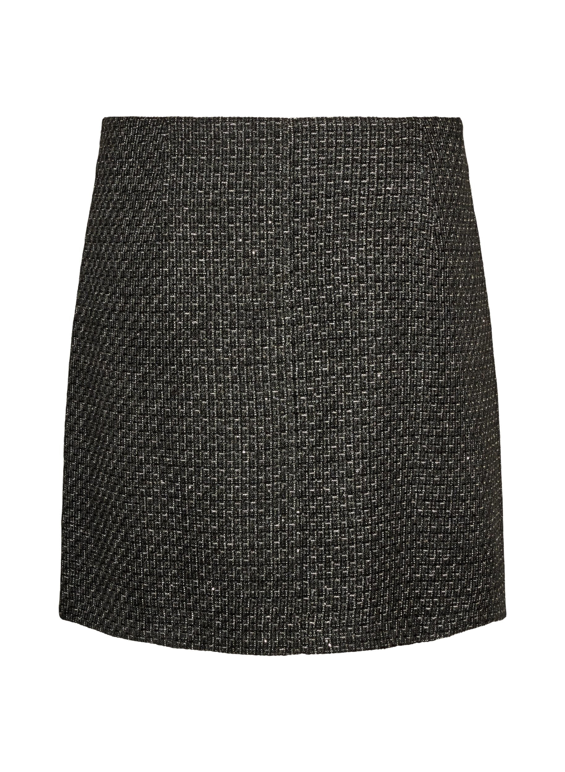 ZizziKort kjol i boucl&eacute; med paljetter, Svart, Packshot image number 1