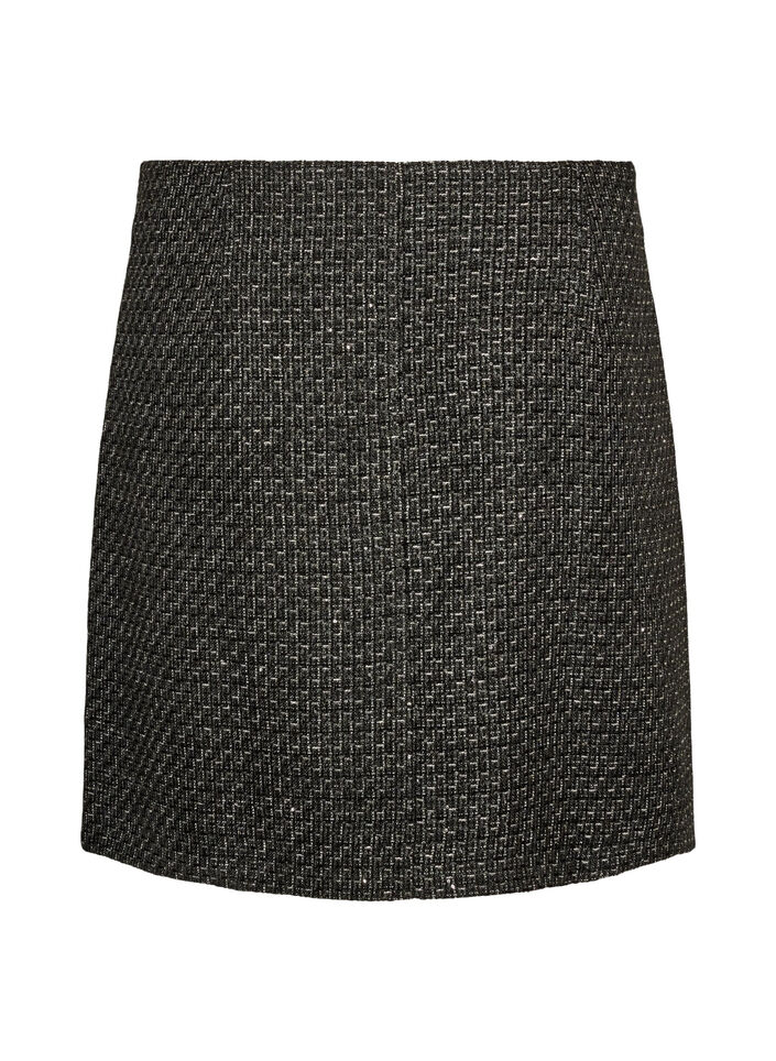 Kort kjol i boucl&eacute; med paljetter, Svart, Packshot image number 1