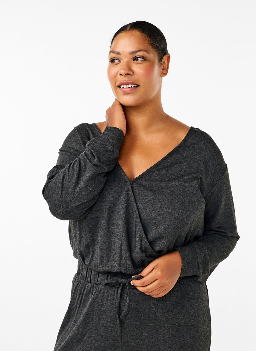 Byxdress som går omlott med knytning, Dark Grey Melange, Model image number 2