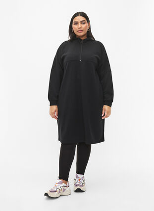 Sweatshirtklänning i modalmix med hög hals, Black, Model image number 2