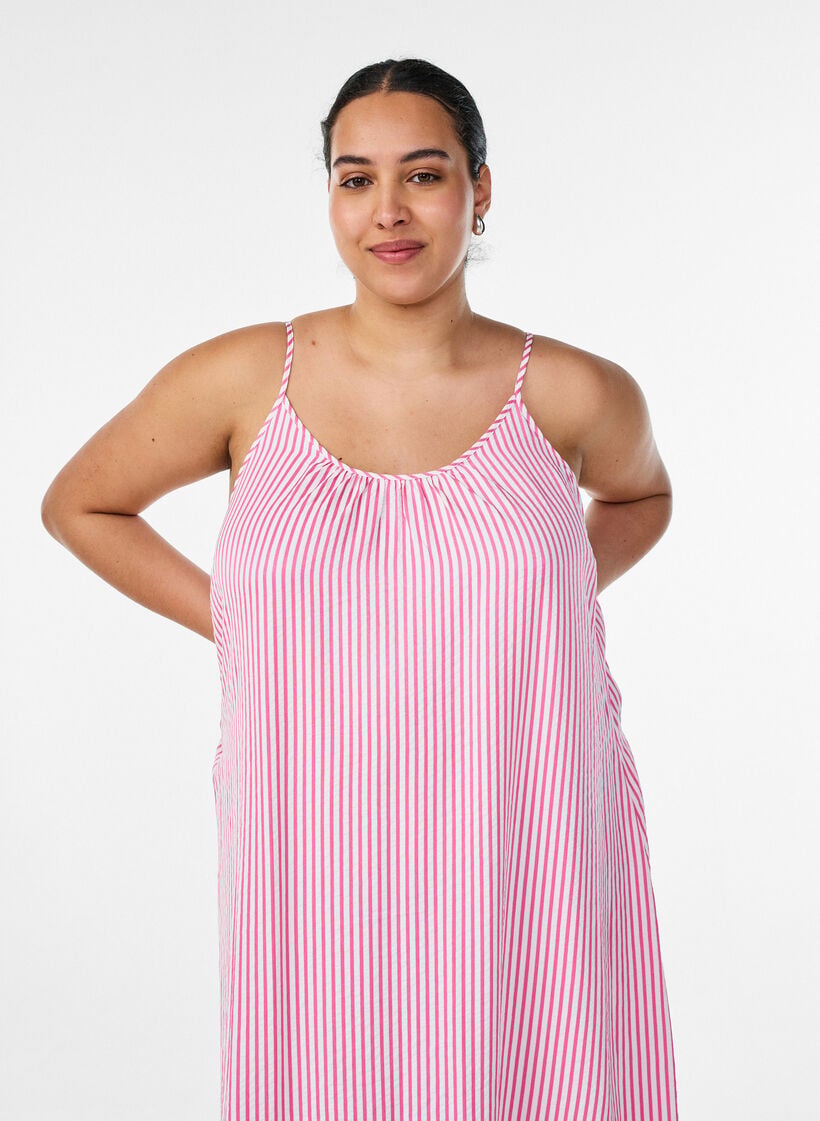 A-linjeformad sommarkl&auml;nning med r&auml;nder, Rosa, Model image number 2