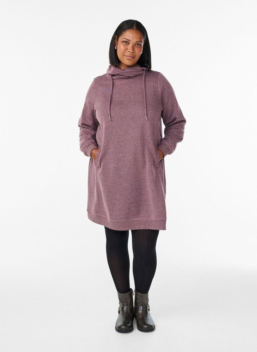Kort sweatshirtkl&auml;nning med h&ouml;g krage och fickor, R&ouml;d, Model image number 1