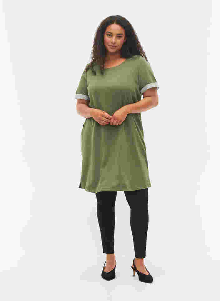 Sweatshirtklänning med korta ärmar och slits, Thyme, Model image number 2