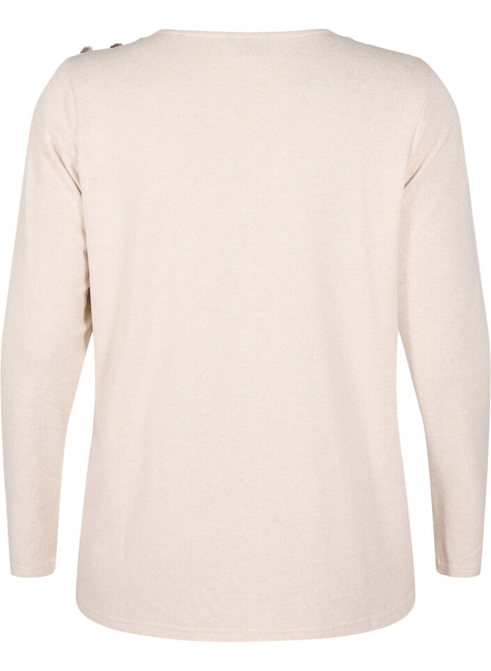 Blus med dekorativa knappar, Beige, Packshot image number 1