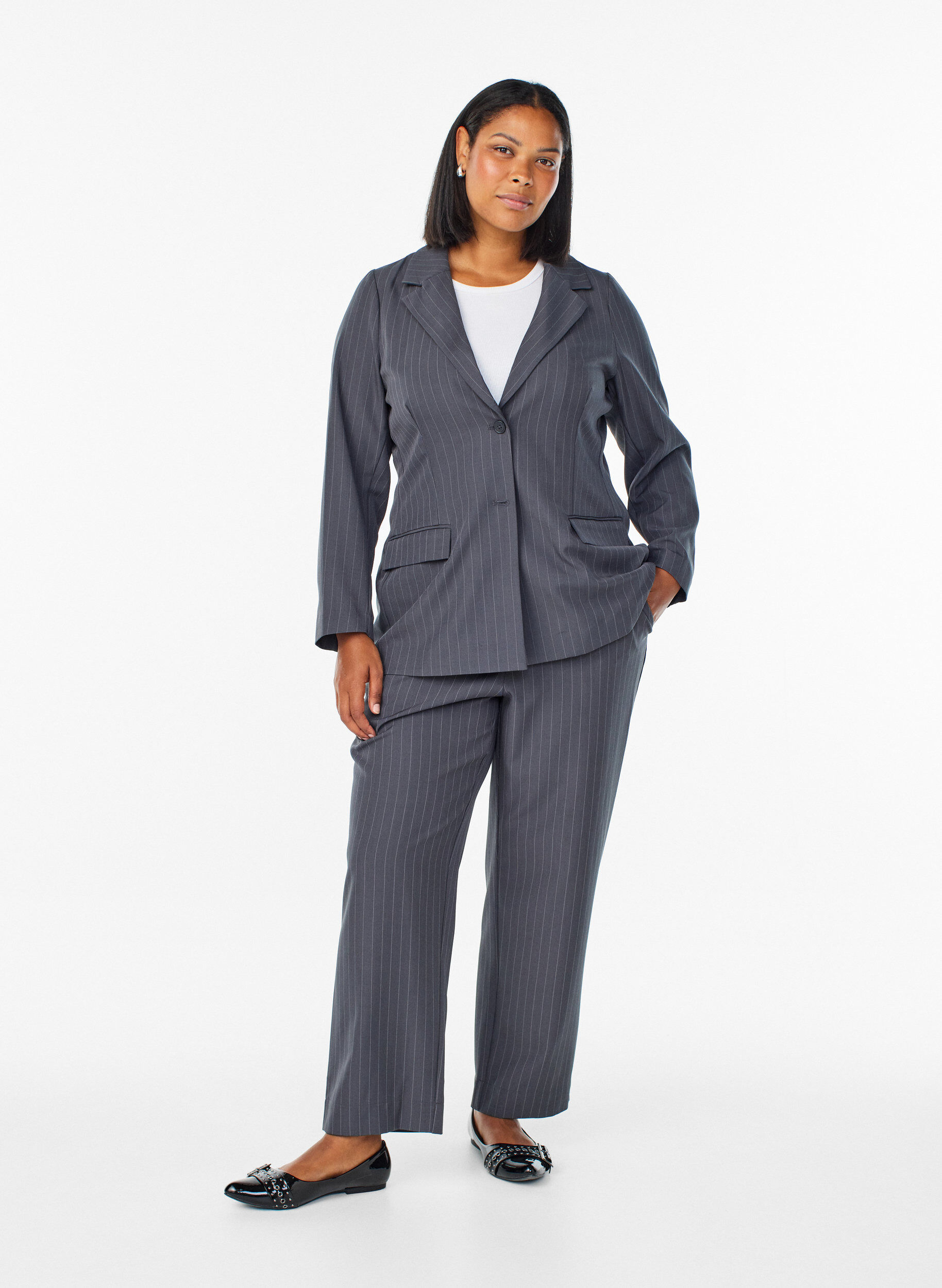ZizziBlazer med fickor och slitsar, Gr&aring;, Model image number 1